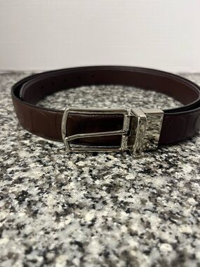 Coach Men's Brown Leather Belt with Silver Buckle